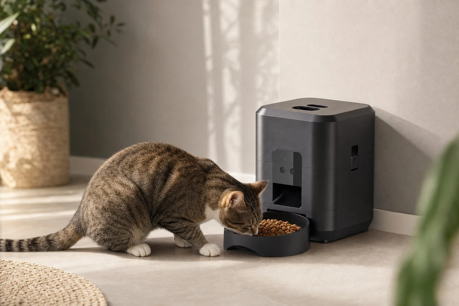 FeedLogic feeder keeping the morning routine running in a bright kitchen