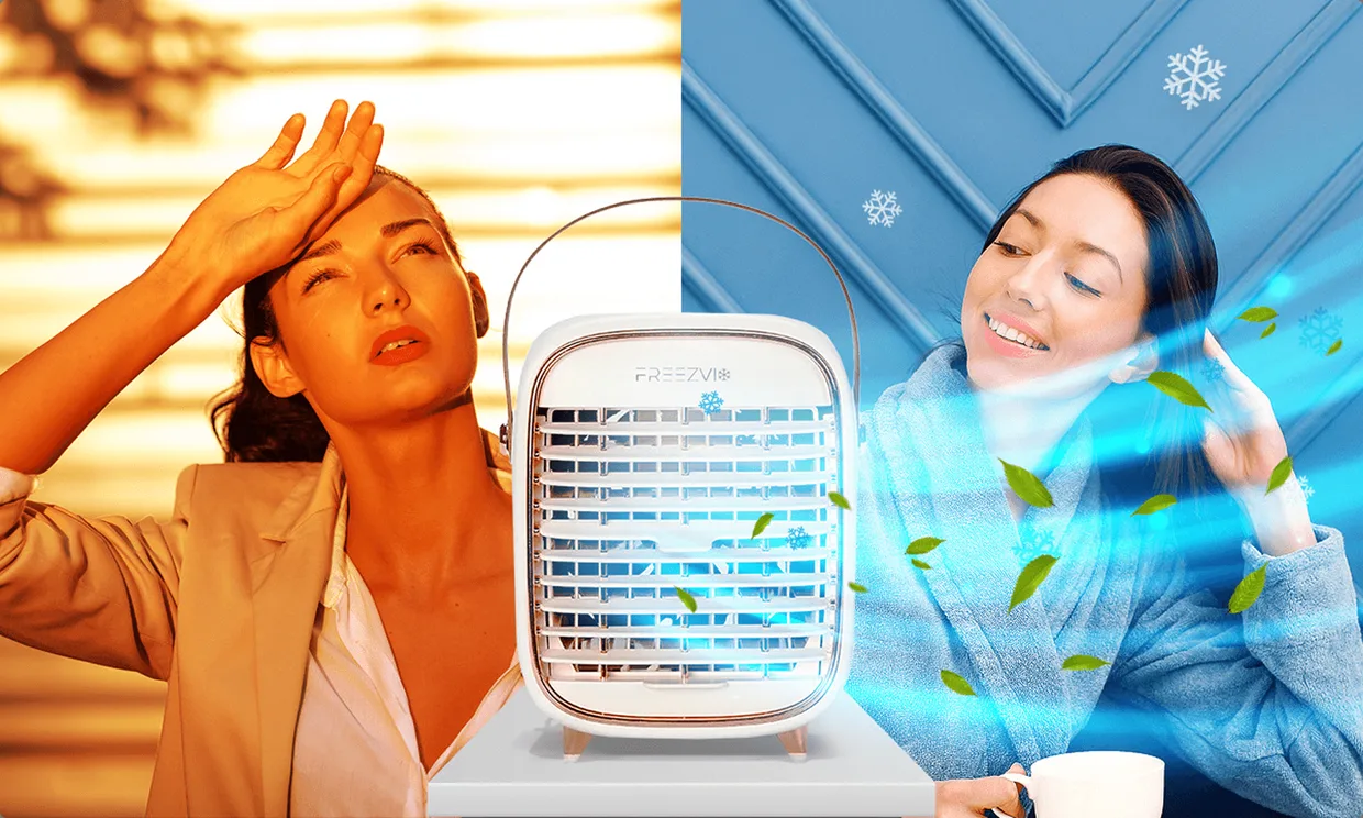 Sweltering in the heat without a Freezvix, cool and relaxed with one