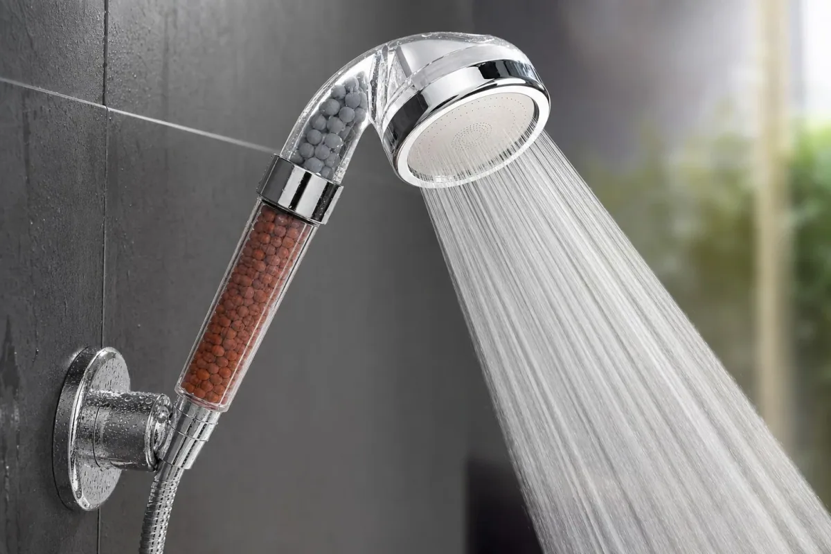 JetPure mounted on a standard wall holder with a powerful, even spray