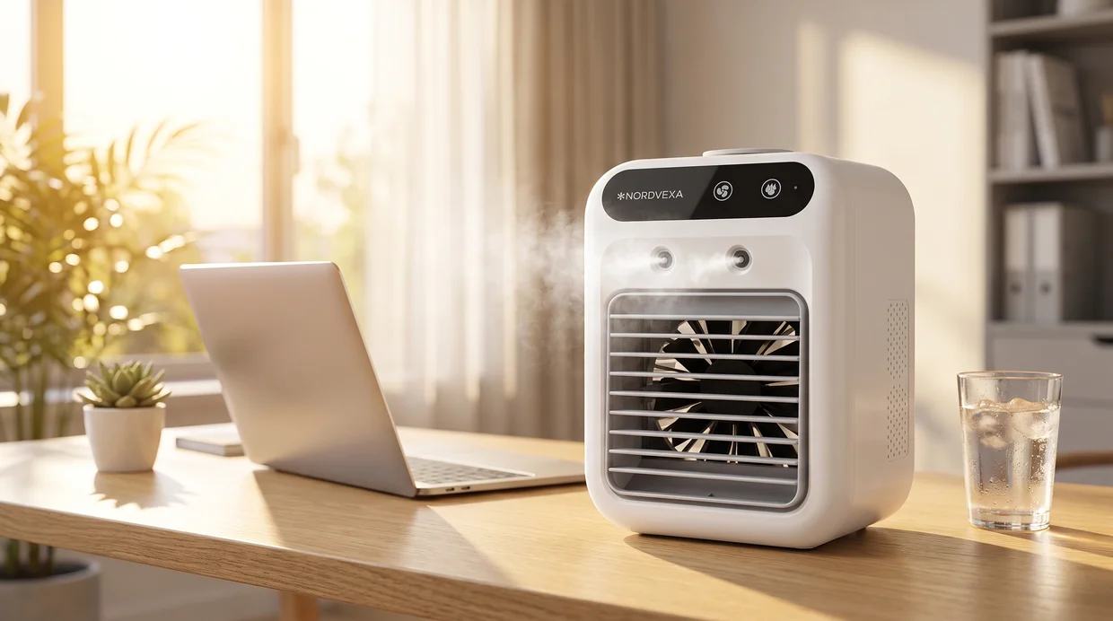 NordVexa ice-boosted air cooler on a desk