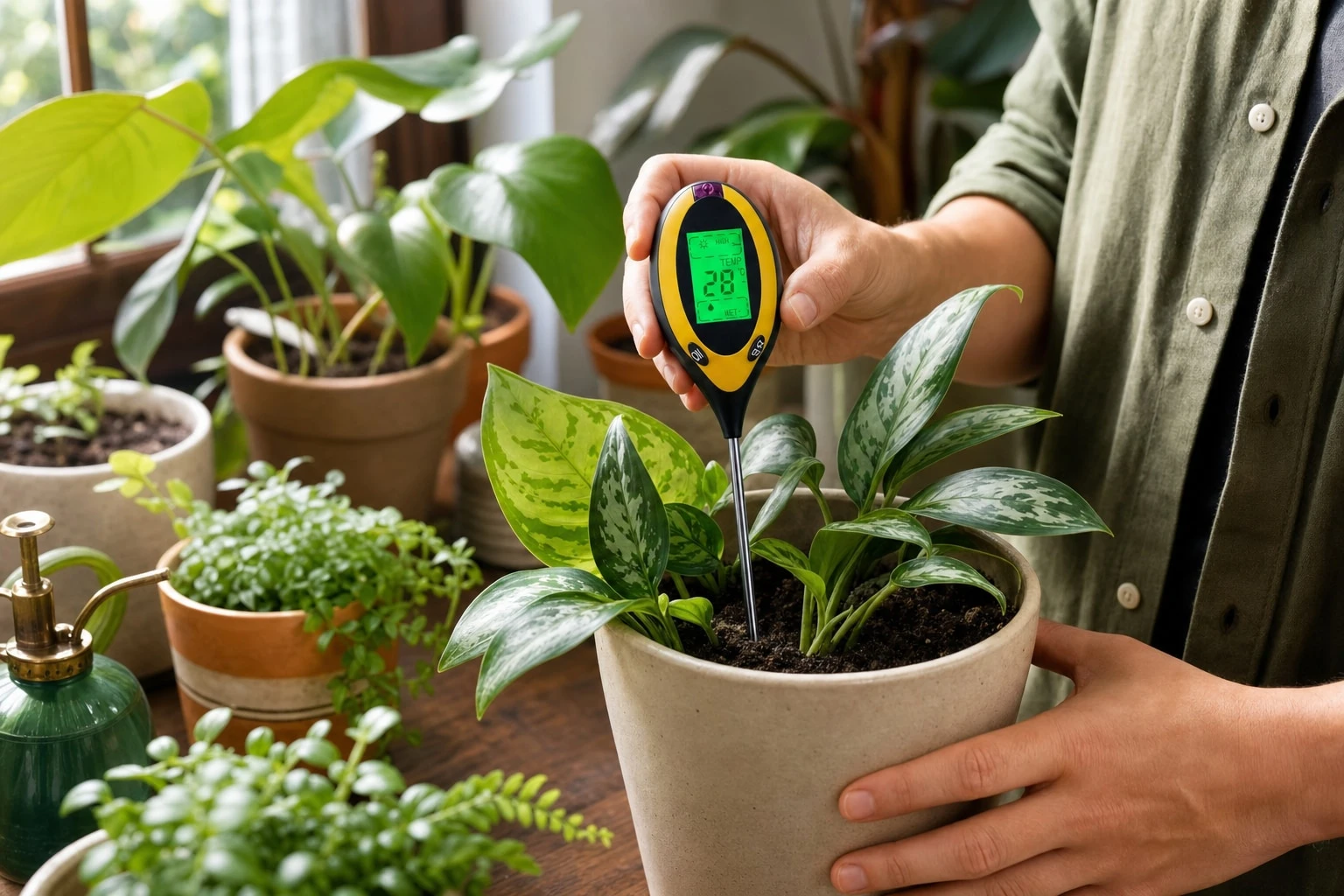 Measuring real light levels along a windowsill of houseplants with SoilSentry